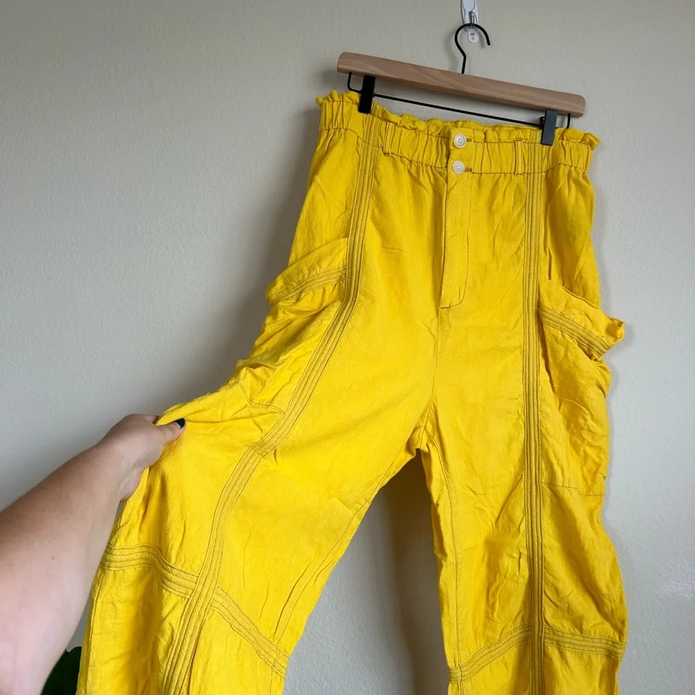 Urban Outfitters Linen Yellow High Rise Cargo Joggers - Picture 7 of 10